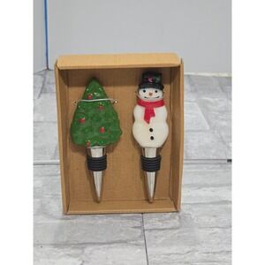 Lot Of 2 Christmas Wine‎ Bottle Stoppers Christmas Tree And Snowman New